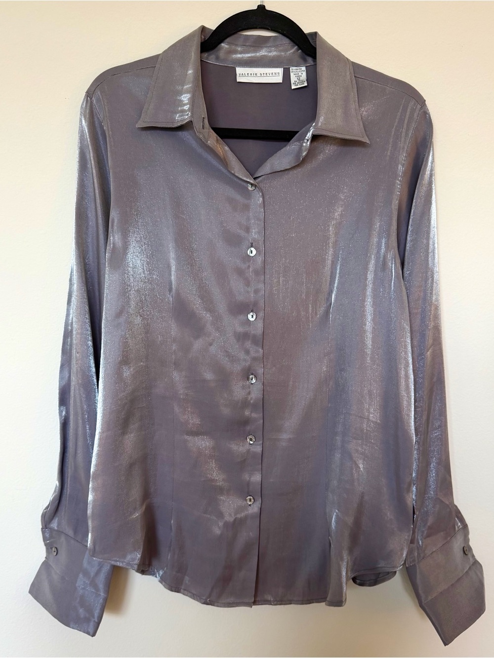 Vintage Valerie Stevens Silver Purple Iridescent Blouse Size Large